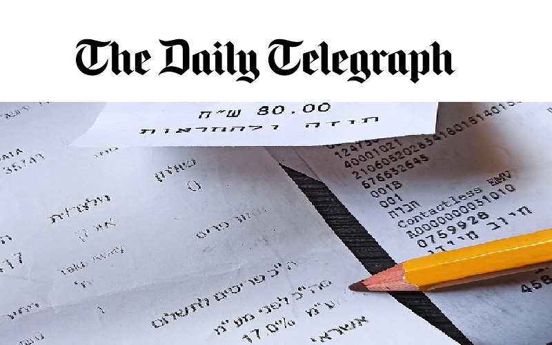 Logo of Daily Telegraph and photo of bills underneath