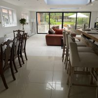 Open plan kitchen diner with view to the garden
